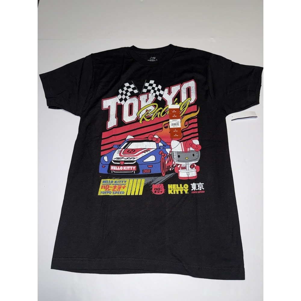 Hello Kitty Men Shirt Medium Tokyo Japan Racing Sanrio Cartoon Cotton Black NWT